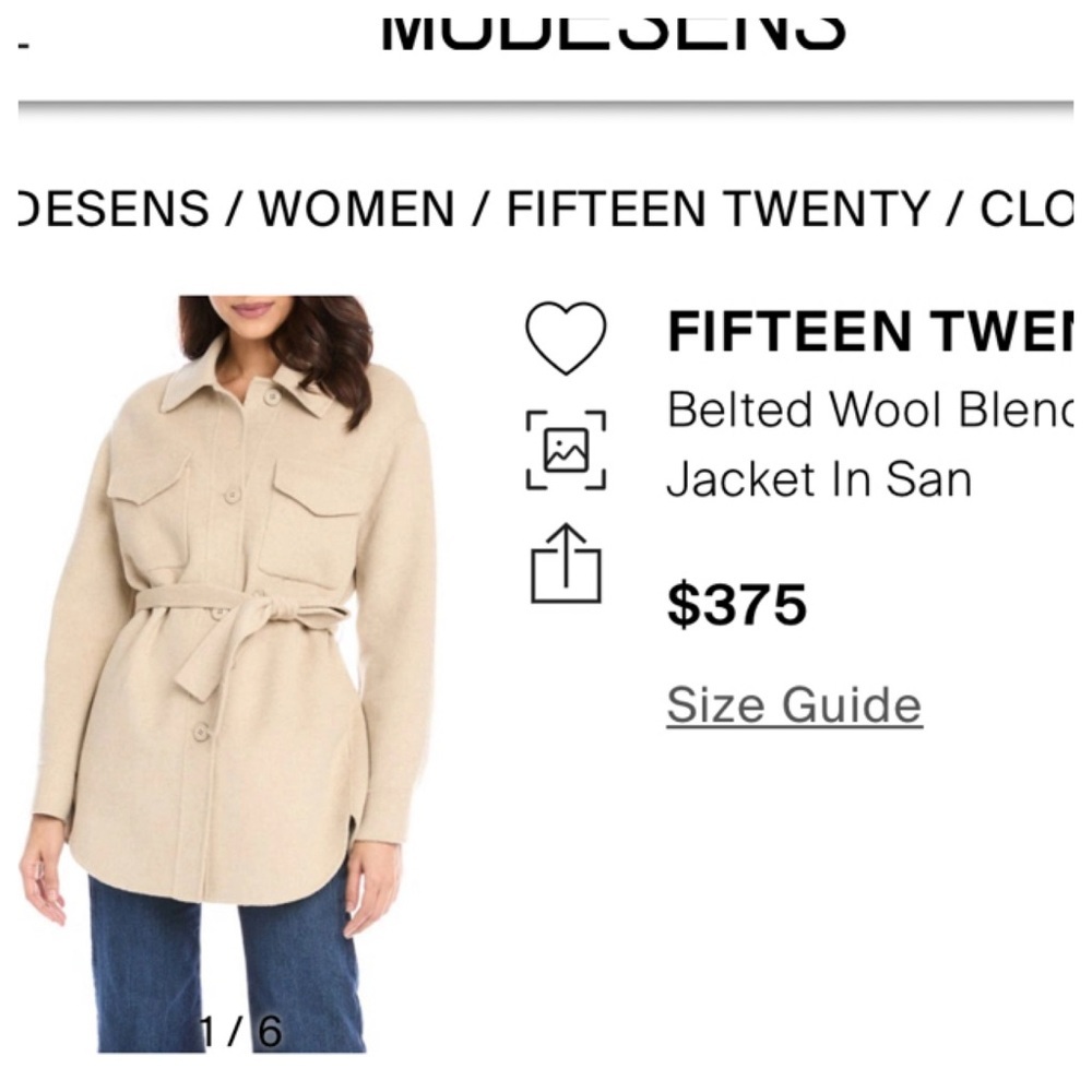 FIFTEEN TWENTY Belted Wool Blend Jacket